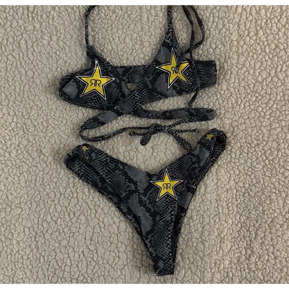 Rockstar Other - Rockstar Energy Drink 2 Piece String Bikini Size Small Snake Animal Print Rare